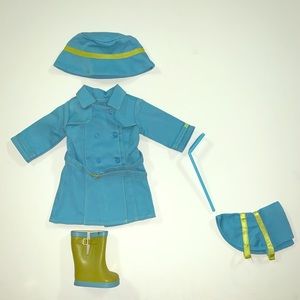 American girl raincoat outfit + dog accessories